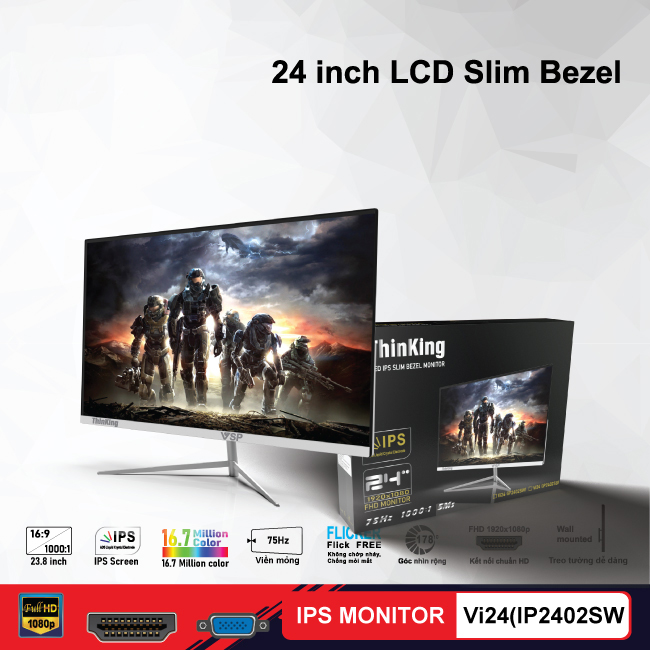Màn Hình LCD IPS ThinKing 24 Inch Full Viền SLIM BEZEL VI24(IP2402SW/B)